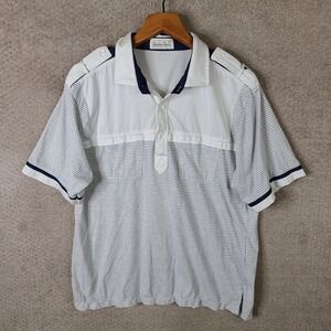 Vintage Harbor Town Shirt Mens XXL White Blue Striped Polo Nautical Epaulets